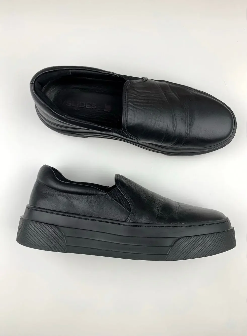 J Slides NYC Platform Loafers Slip On Black Leather Casual Sneakers Women's 10